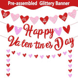 Red Glittery Valentine Party Decor - Banner, Garland, Photo Props & Heart Decorations For Fireplace & Wedding Anniversary Celebrations