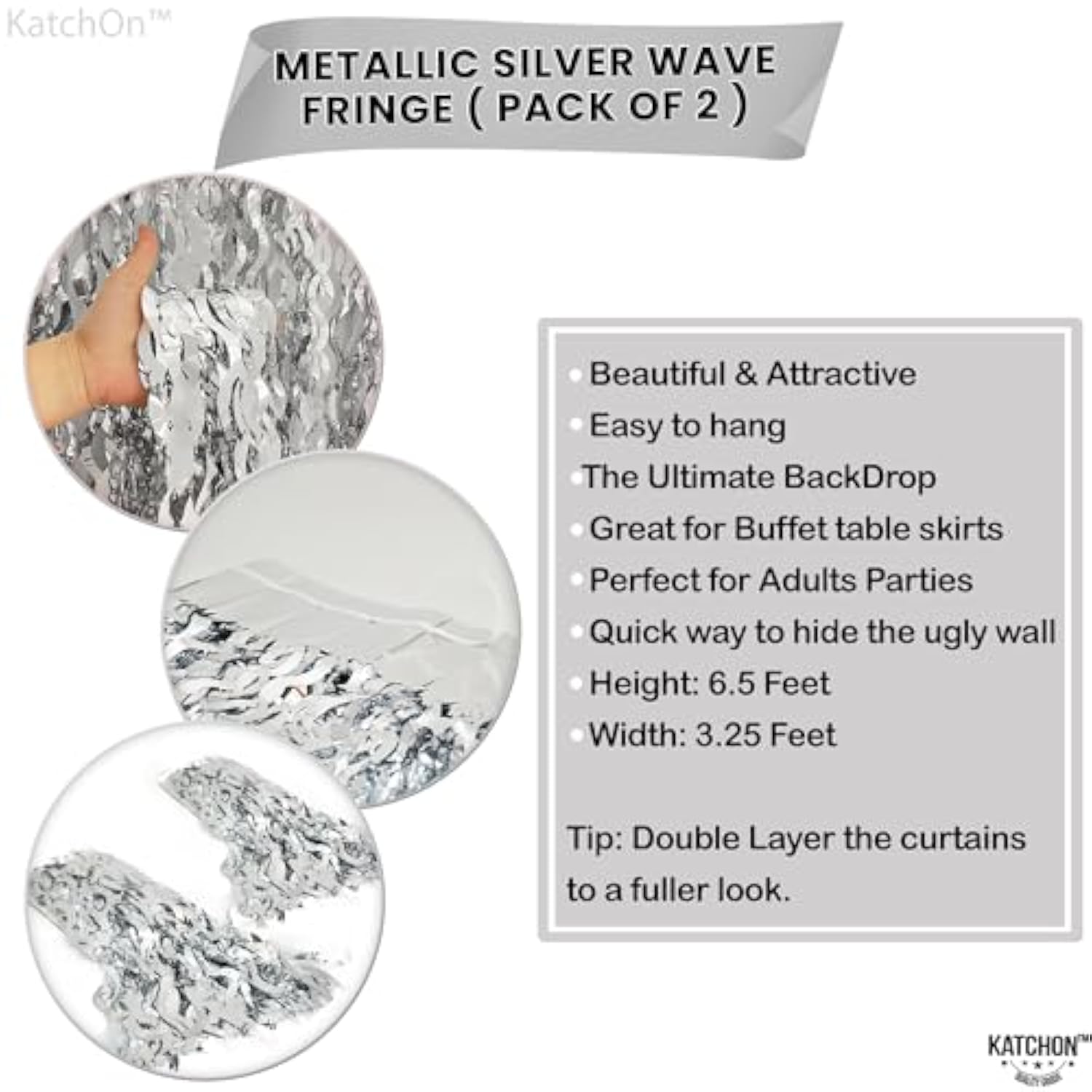 2-Pack X-Large Silver Wavy Fringe Curtains for Party and New Year 2026 Decor