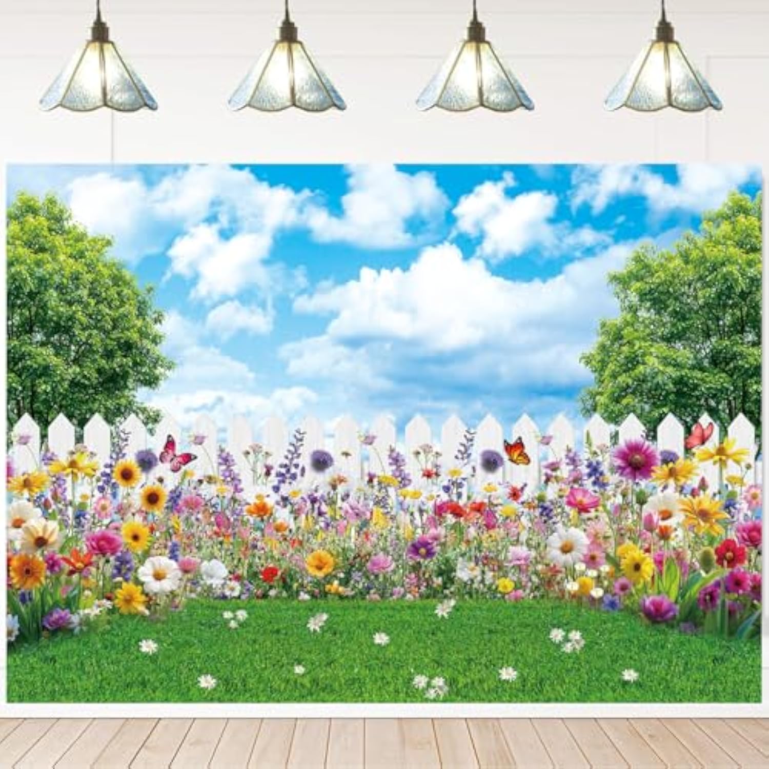 Spring Backdrop Spring Garden Flower Photography Background Easter Decoration Banner Children Birthday Baby Shower Party Photo Studio Props (7X5Ft: 84X60 Inch)