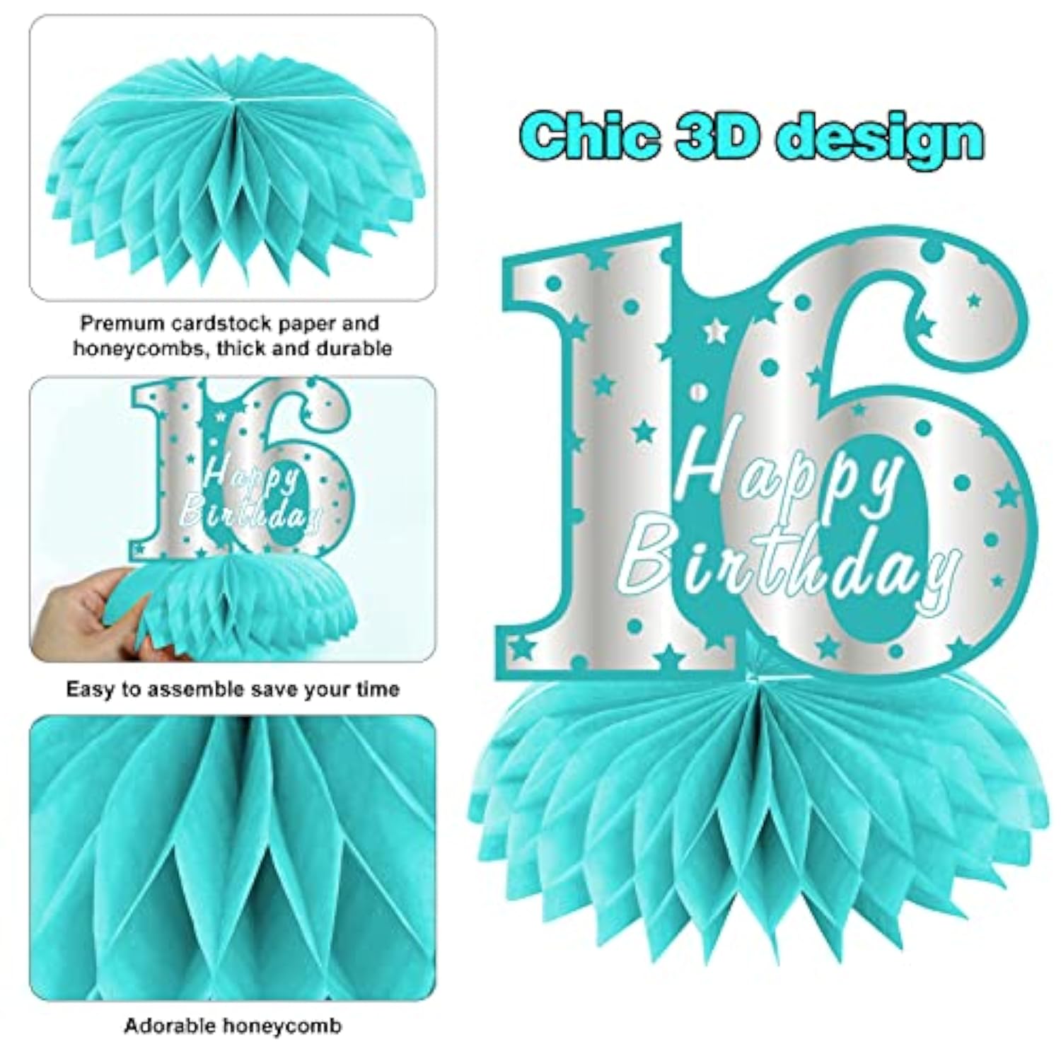 Teal Sweet 16Th Birthday Decorations Honeycomb Centerpieces, 8Pcs Brea