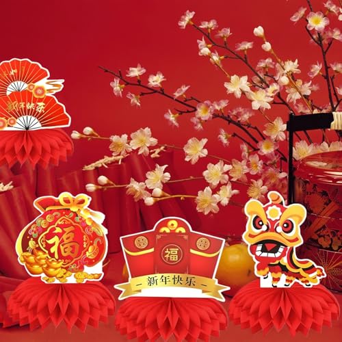 9 Pieces Chinese New Year Party Decorations Year of the Horse Table Centerpieces 2026 Lunar New Year Honeycomb Centerpieces for New Years Eve Party Supplies
