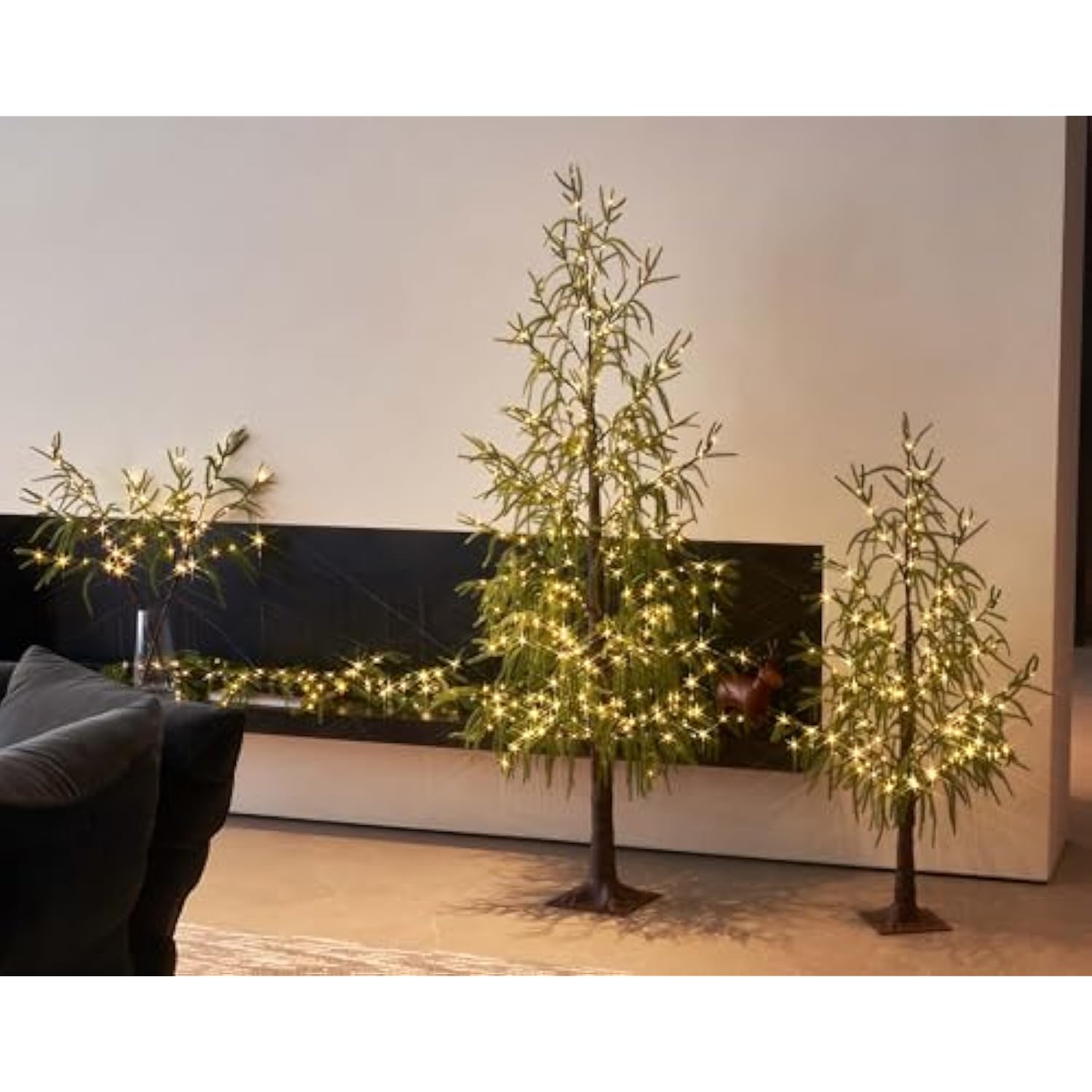 Lighted Christmas Norfolk Pine Tree 416 Led Fairy Lights 6Ft Plug In, Faux Pine Tree Lights For Indoor Outdoor Home Holiday Decoration