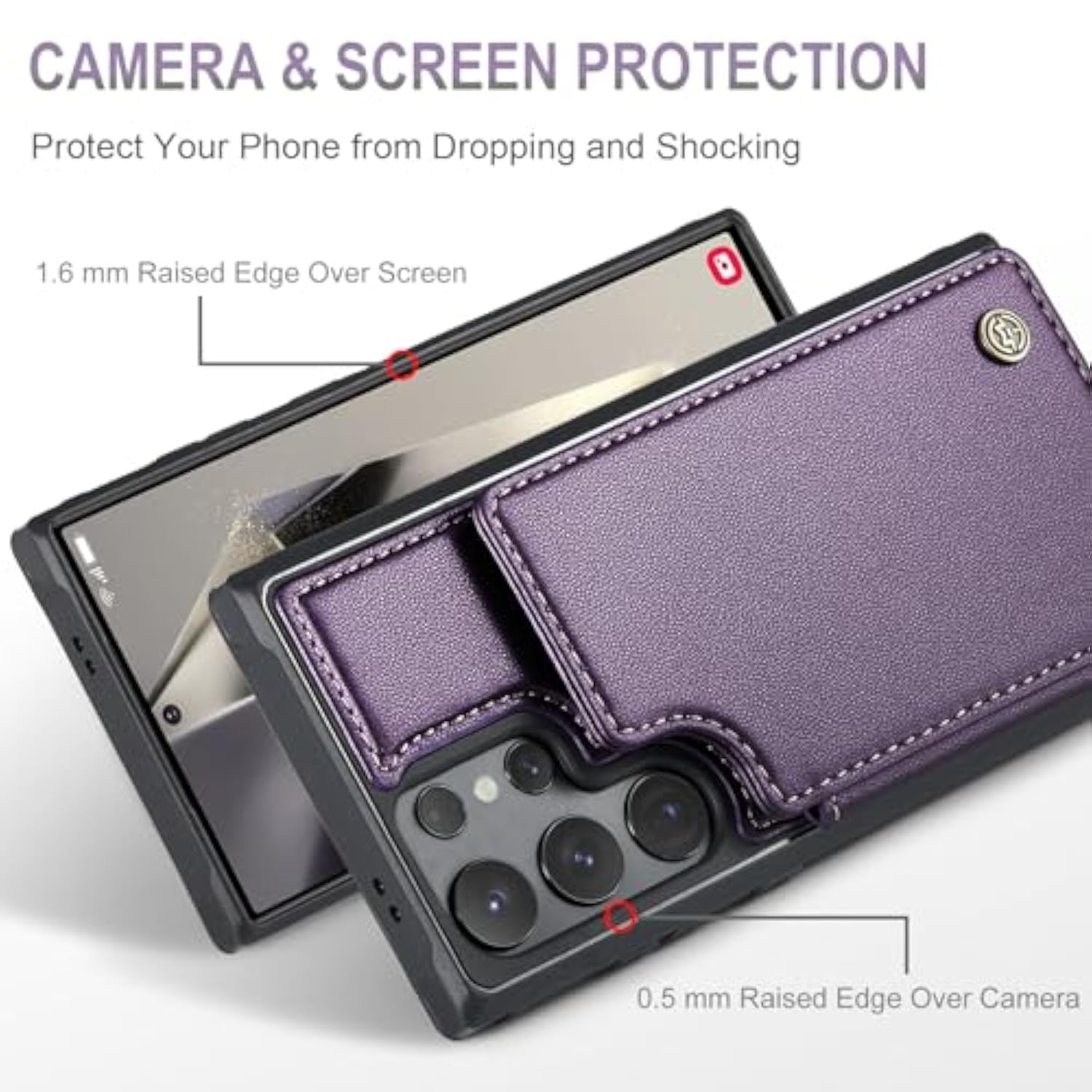 For Samsung Galaxy S24 Ultra Wallet Case With Card Holder, Rfid Blocking Credit Slots Kickstand Shockproof Phone Cover For Women Men, Purple