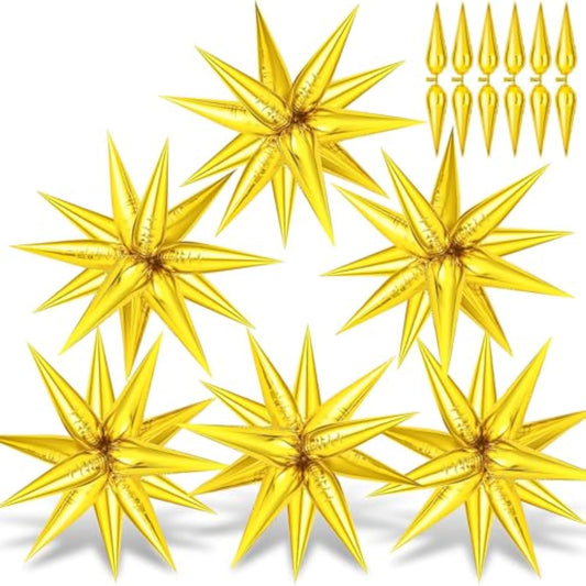 Gold Star Balloons - 74 Pcs Big 26 Inch Mylar Spike Balloons, 12 Point Star Explosion Foil Cone Balloon For Birthday, Wedding, Graduation, New Years, Party Supplies