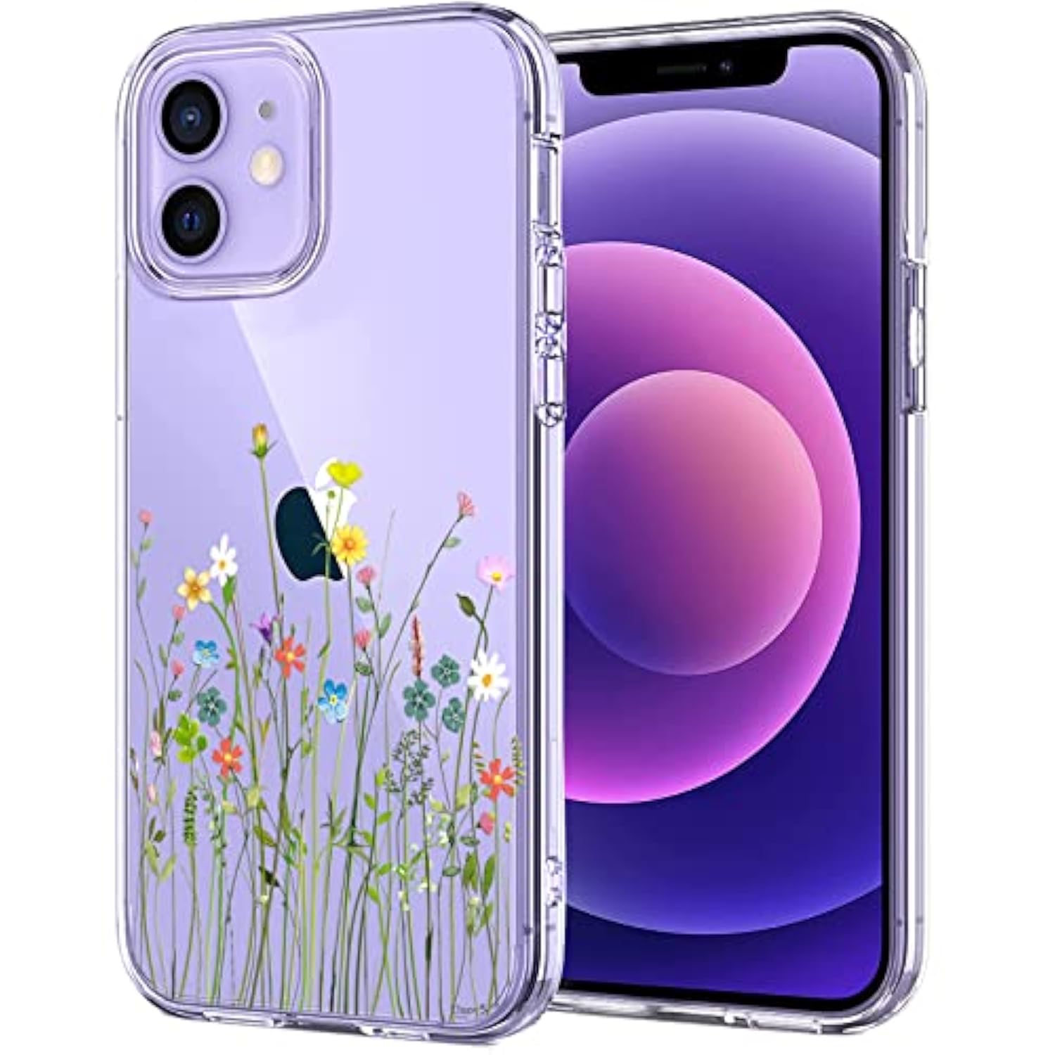 Case Compatible With Iphone 12 Mini Case Clear With Design Slim Protective Soft Tpu Bumper Embossed Pattern 5.4 Inch (Flower Bouquet)