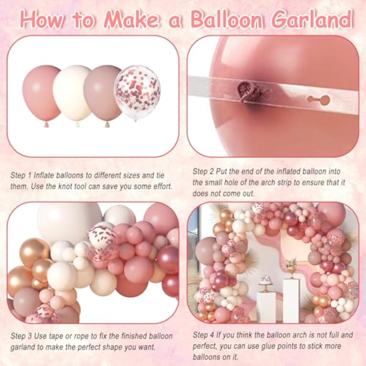 173Pcs Dusty Rose Pink Nude Balloon Garland Arch Kit, 18In Retro Blush Peach Mauve White Sand Gold Confetti Balloons For Girl Baby Shower Wedding Boho Birthday Party Decorations