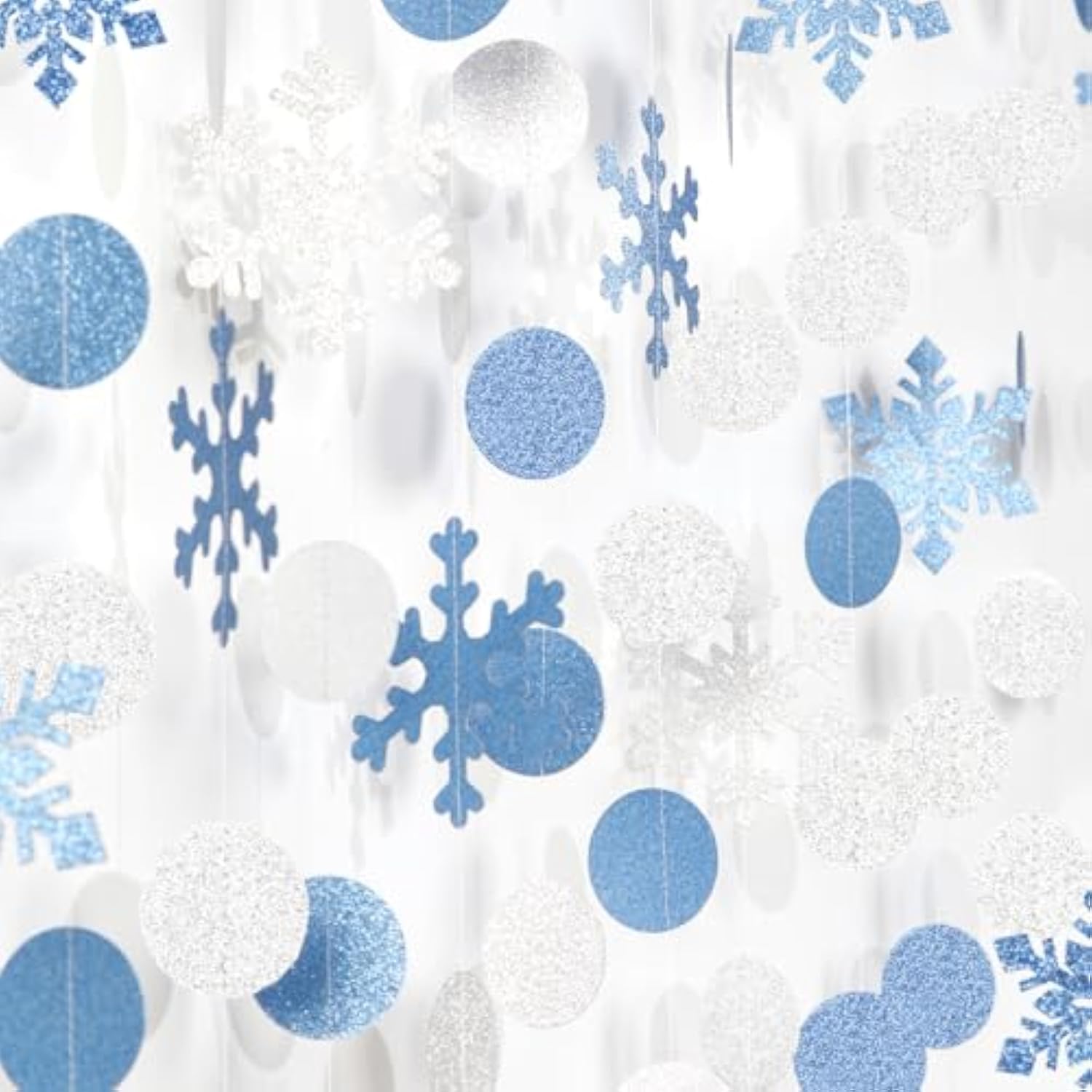 Snowflake-Snow Silver-Blue Christmas Party-Decorations Garland - 58Ft White Winter Wonderland Frozen Hanging Paper Streamers Banner,Birthday Baby Bridal Shower Wedding New Year Supplies Decor
