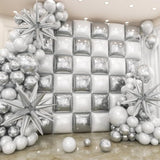 36Pcs White And Silver Square Foil Balloons Wall Backdrop With 147Pcs Balloon Garland Arch Kit, Double Sided Balloons For Bachelorette Wedding Birthday Engagement Anniversary Party Decorations