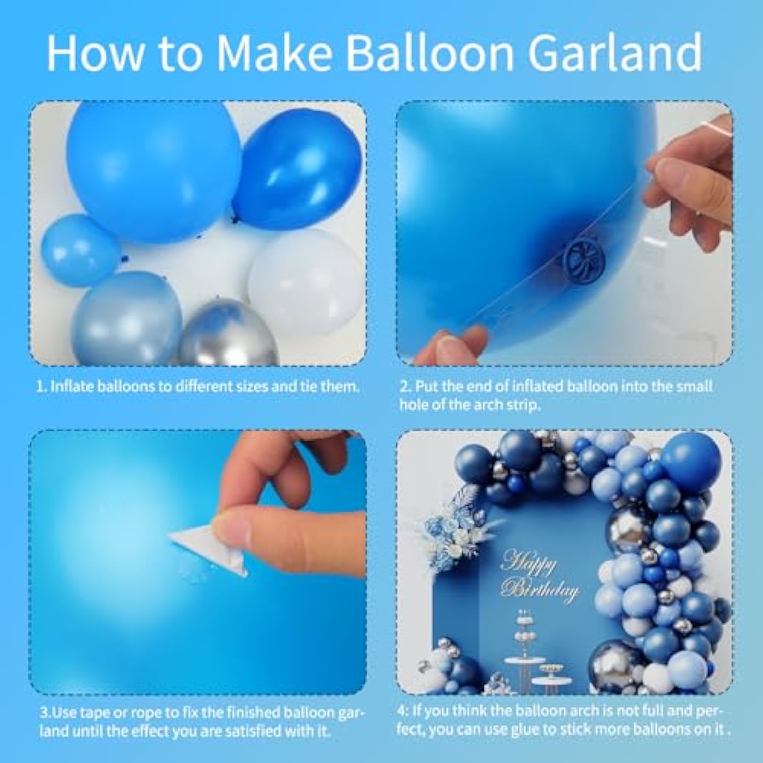 Blue Balloon Garland Kit – 144pcs Blue, White & Silver Balloons for Party Decorations