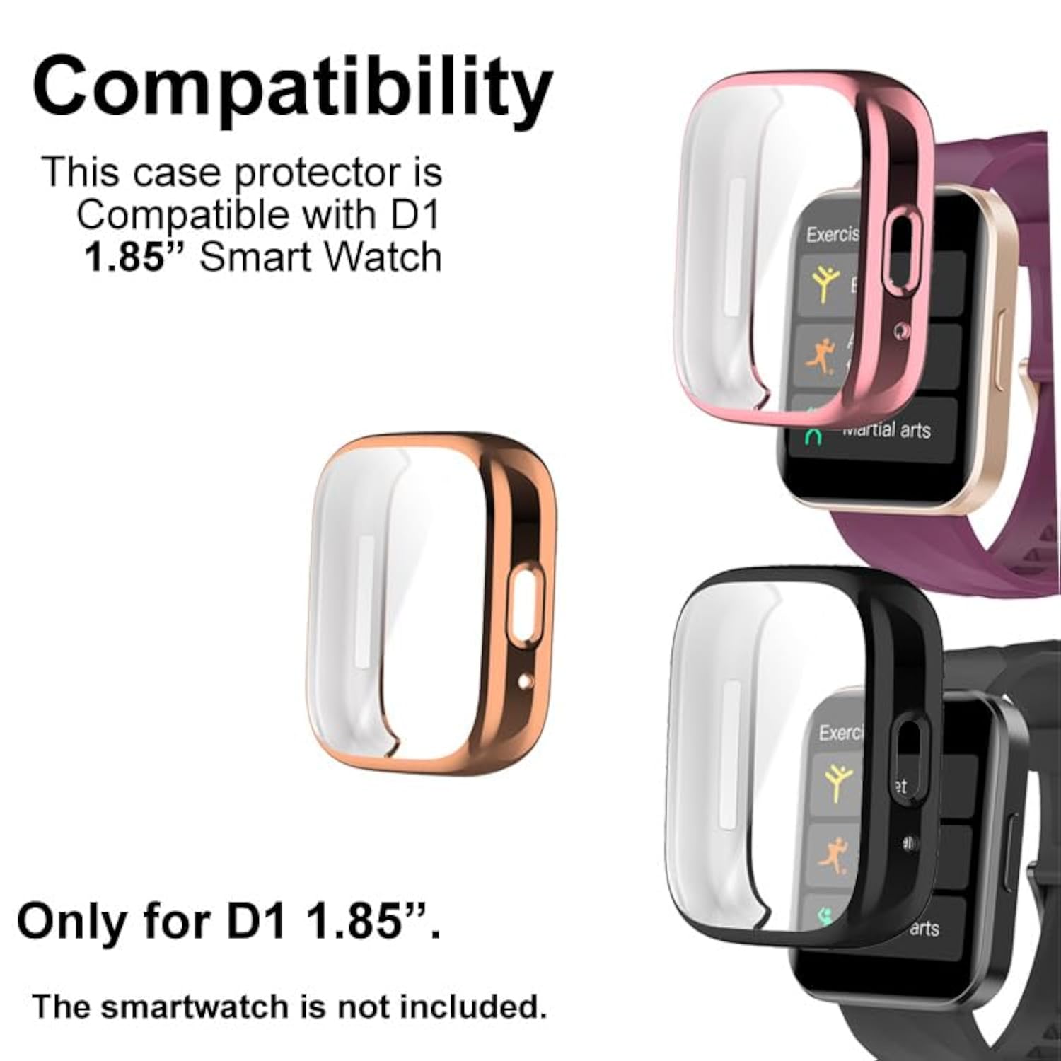 Watch Case Compatible with RUIMEN D1 1.85" Smart Watch, TPU Case with Screen Protector, Gold