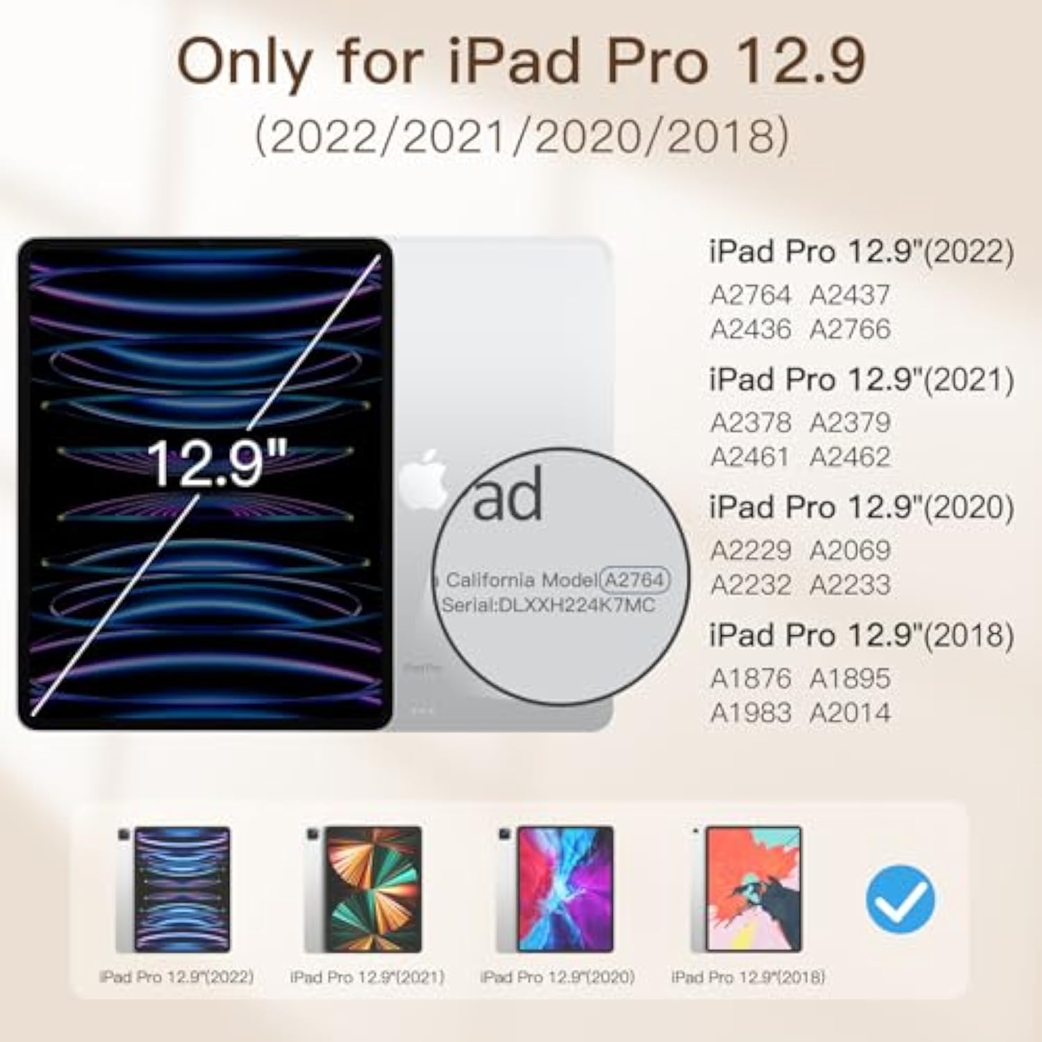 JETech Magnetic Case for iPad Pro 12.9 Inch 2022/2021/2020/2018 (6th/5th/4th/3