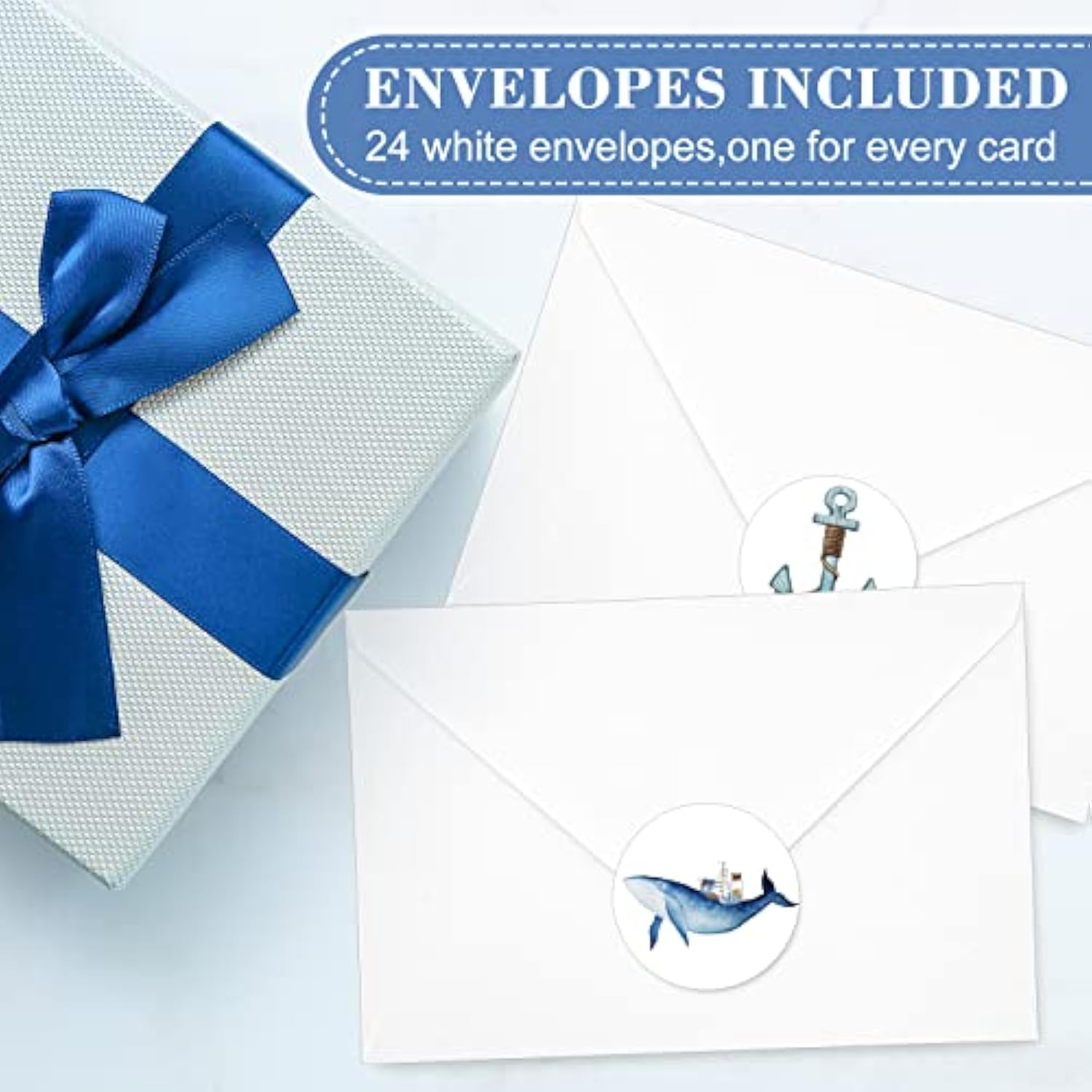Cruise Staff Thank You Cards Set With Stickers Envelopes 24 Pack Blue Nautical Thank You Note Cards For Express Thanks To Ship Staff Birthday Baby Shower Party, 4 X 6 Inch