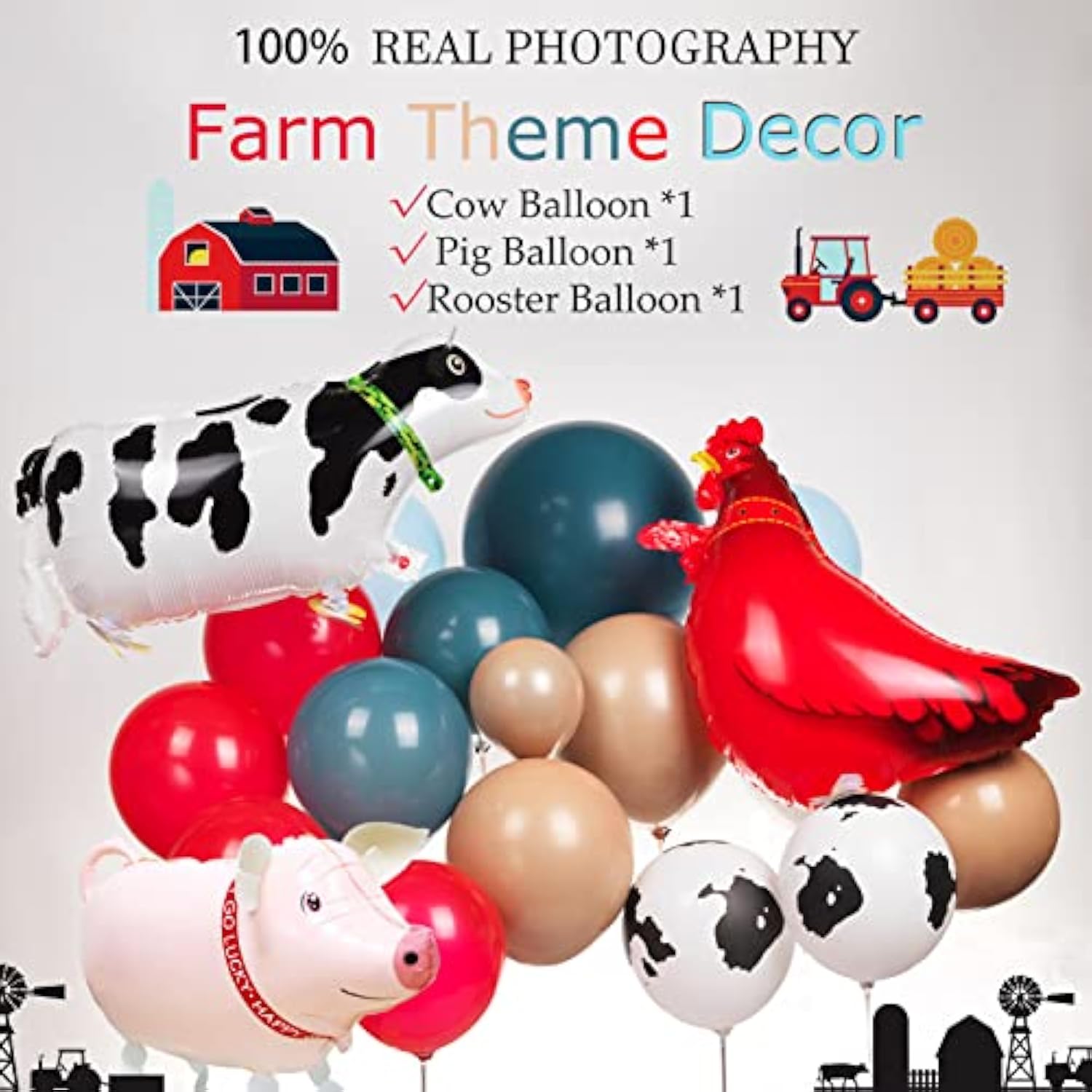 Cow Balloon Garland Arch Kit With Red And Blue Farm Animal Print Balloons For My First Rodeo Party Farm Barn Themed Birthday Decorations