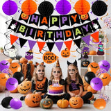 Halloween Birthday Party Decoration Set 70PCS Banner Bat Stickers Purple Orange Black Balloons