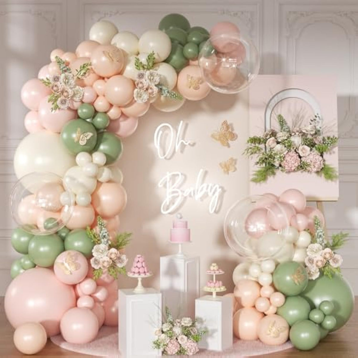 Pink And Sage Green Balloon Arch Kit 131 Pcs Dusty Pink Green Balloons Different Size For Wedding Birthday Baby Shower Gender Reveal Decorations