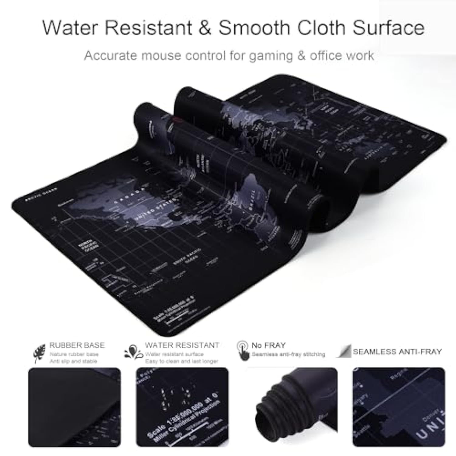 Gaming Mouse Pad, Oversized Mouse Mat Natural Rubber Blank Desk Mat Heavy Duty, Water Resistant Keyboard Pad For Gamer, Office And Home Use (90X40 Map)