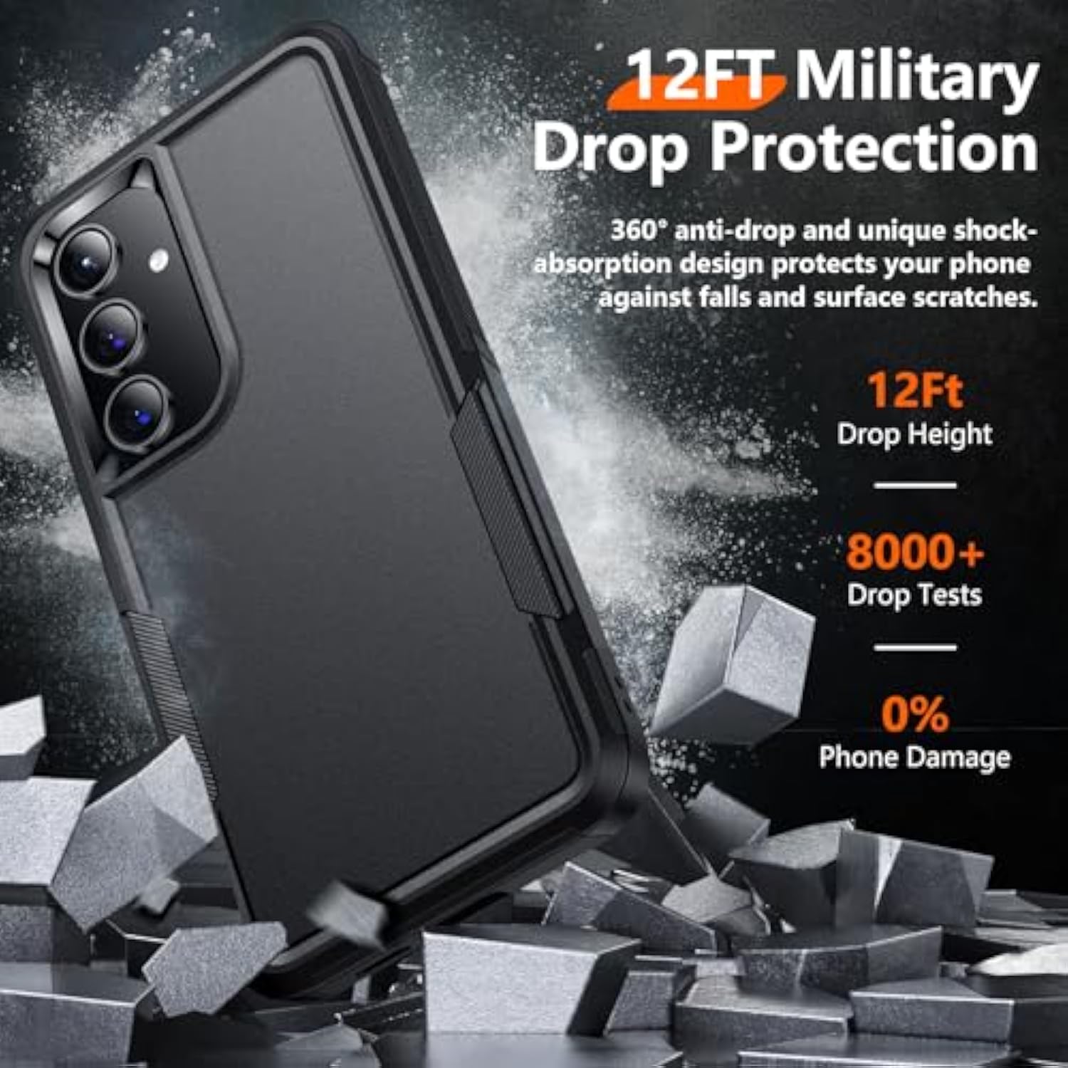 For Samsung Galaxy S24 Case, With 2Pcs [Tempered Glass Screen Protector+Camera Protector][ Grade Shockproof] Heavy Duty Full Body Protection Phone Case For S24 Case,Black