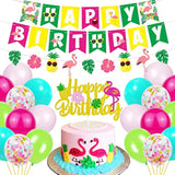 Hawaiian Flamingo Aloha Birthday Party Decorations Pack For Luau Summer Pool Aloha Tropical Pineapple Beach Themed Bday Party Supplies - Includes Glitter Cake Topper Banners And Balloons