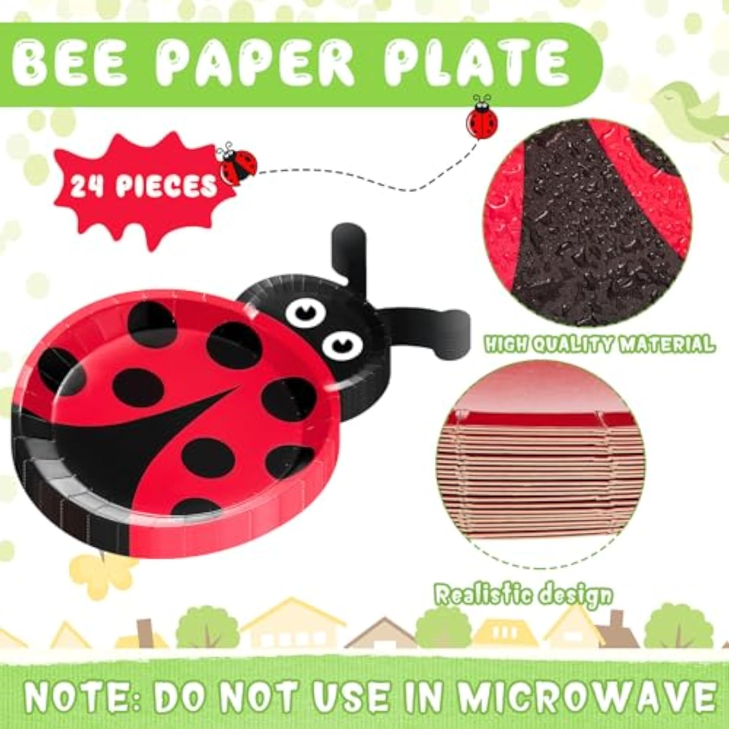 24 Pcs Ladybug Plates Party Paper Plates Ladybug Theme Party Decorations For Dinner Dessert Picnic Birthday Wedding
