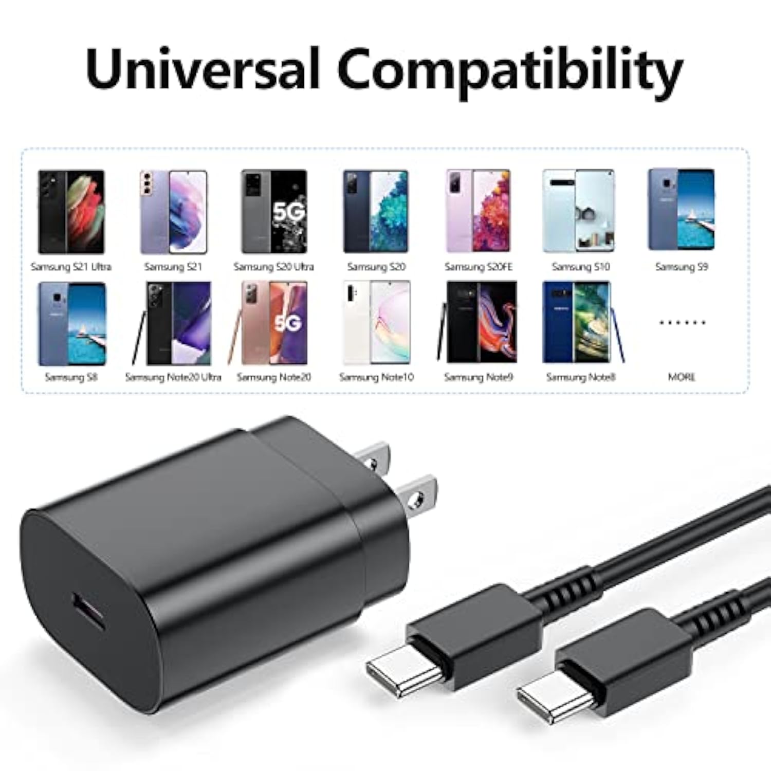 2 Pack 25W Usb-C Super Fast Chargers & 6Ft Cable For Samsung Galaxy S22, S21, S20, Note 20 - Fast Charging Wall Charger And Android Phone Charging Cable