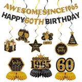 11Pcs Happy 60Th Birthday For Men Women Decorations,Sixty Bday Banner Ceiling Table Topper Sign Awesome Since 1965 Old Black And Gold Kit Swirls Party Decorations Supplies