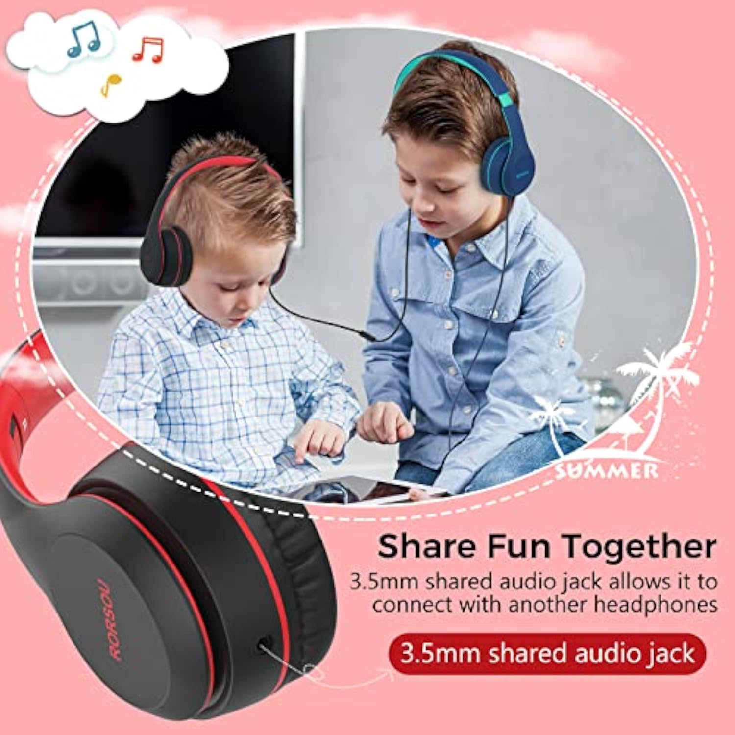 K5 Kids Headphones With Microphone For Shchool, Volume Limiter 85/94Db, Foldab