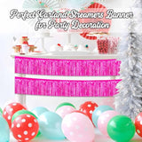 3 Pack 10 Ft Fuchsia Foil Fringe Garland Metallic Streamers Tinsel Banner Wall Hanging Garland Backdrop For Parade Floats, Halloween, Christmas, Thanksgiving, New Year Party Decorations