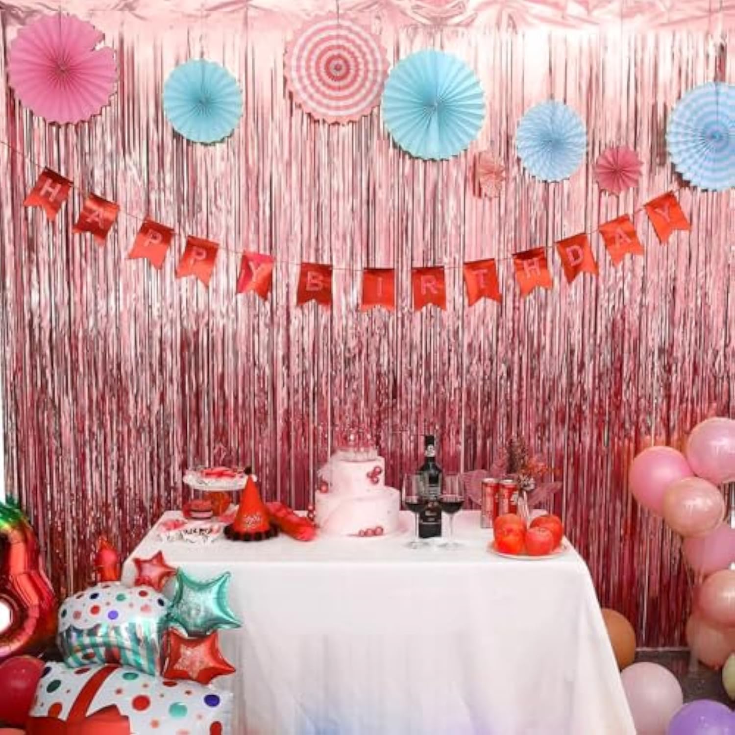 2-Pack Rose Gold Foil Fringe Curtains – 3.3x8.2ft Backdrop for Parties & Events
