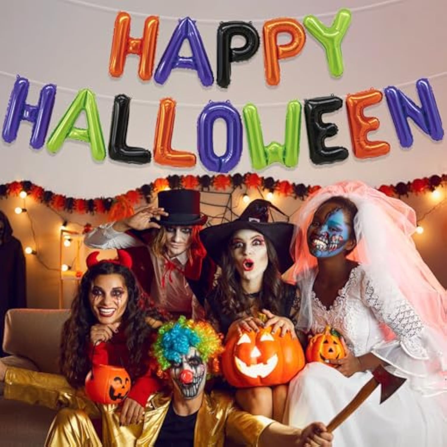 Happy Halloween Balloon Banner Colorful Party Backdrop Sign Yard Home Decorations