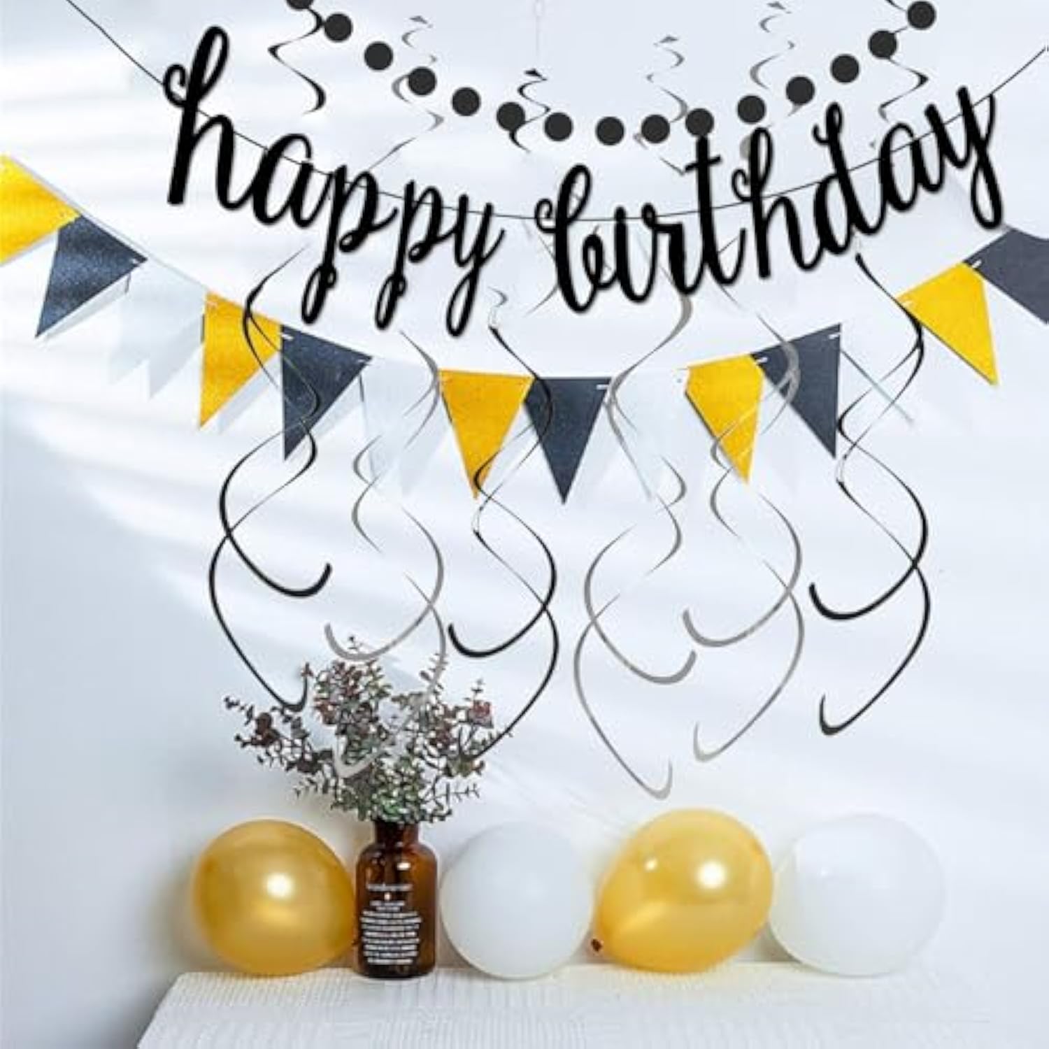 Black Glitter Happy Birthday Banner Kit: Pre-Strung Party Decorations