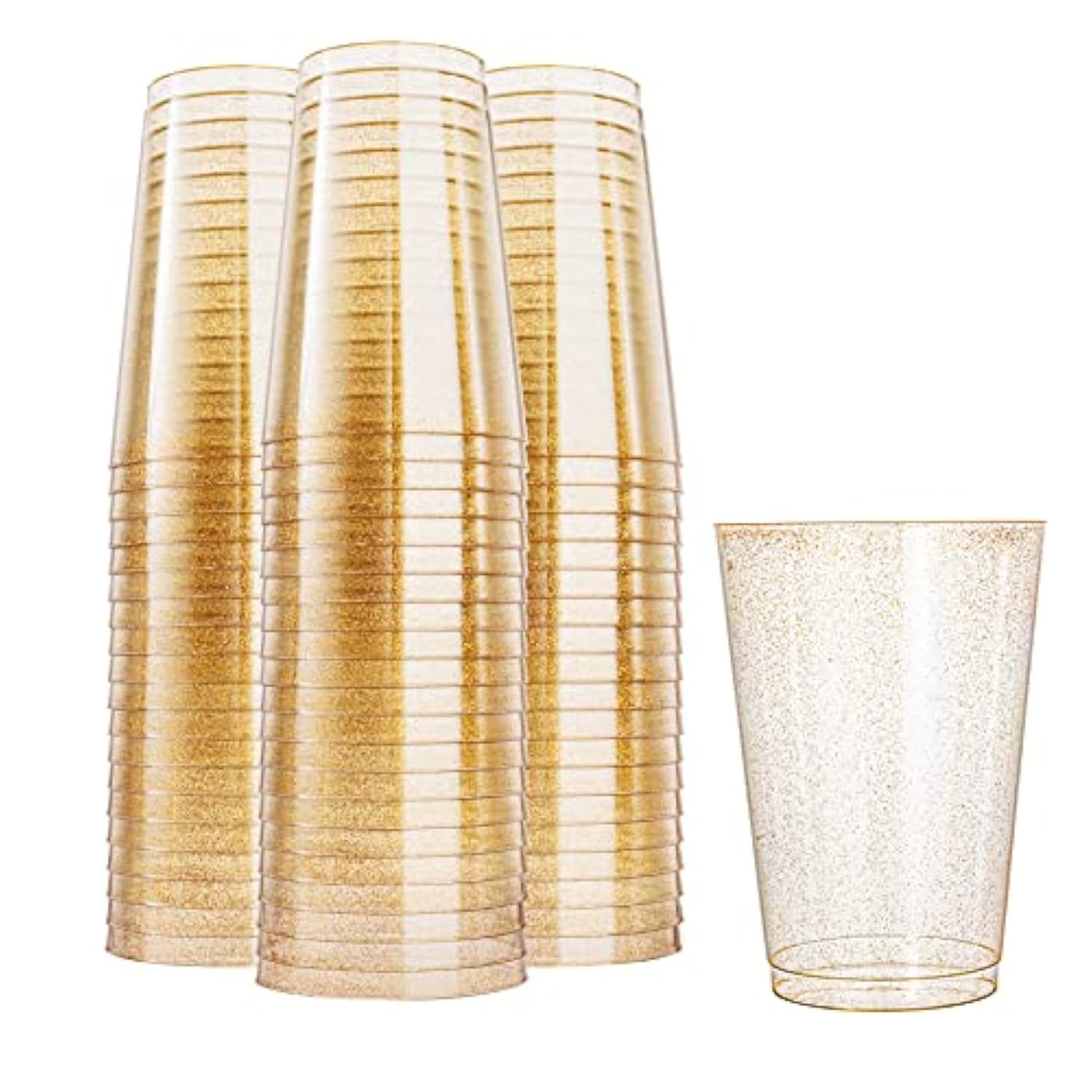 100-Pack 12oz Gold Glitter Plastic Cups – Elegant Disposable Party & Wedding Drinkware