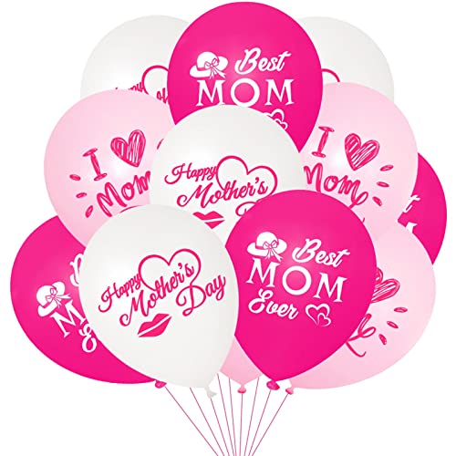 I Love You Mom Balloons Mother's Day Latex Balloons Decorations 12 Inch Mom Balloons for Mother's Themed Party Balloons For Party Supplies Arch Decorations Party Sets-12 PCS