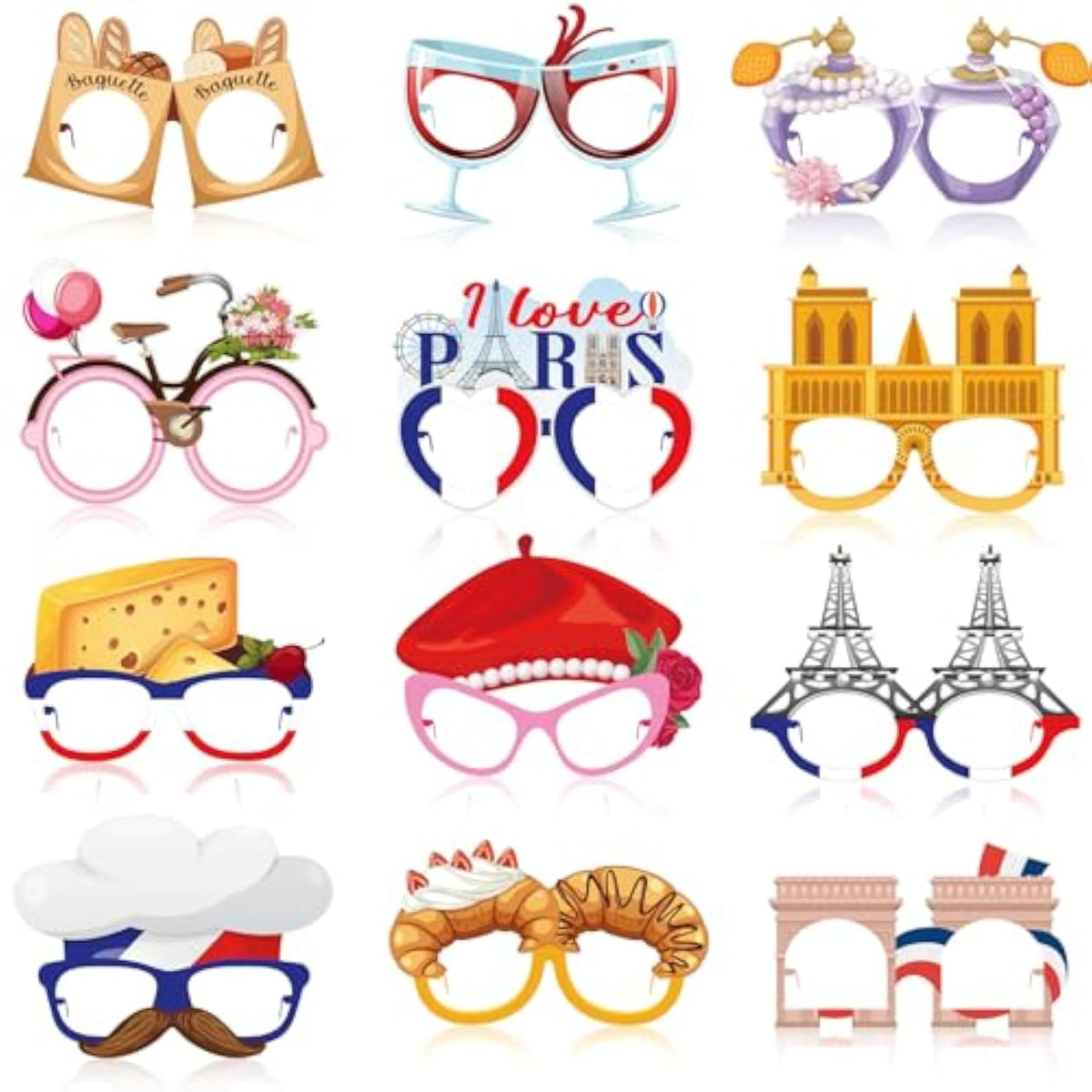 36 Pcs Paris Party Decorations France Theme Eyeglasses Paper Glasses Frame Eiffel Tower Photo Booth Props French Party Favors For Paris Baby Shower Birthday Supplies