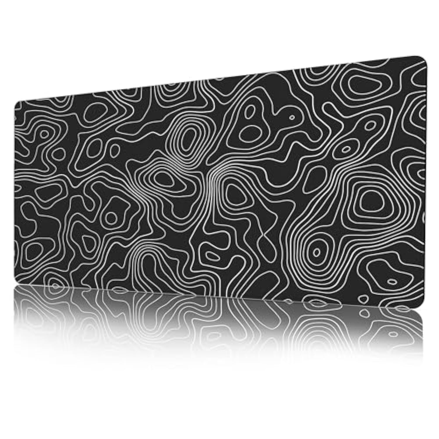 Black Topographic Map Mouse Pad, Cool Minimalist Desk Mat, Xxl Anime Gaming Keyboard Mat, Non-Slip Rubber Base, Big Extended Desk Protector For Home Office, 35.4”X15.7” (Black Topographic Map)