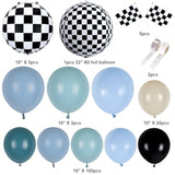134PCS Race Balloon Garland Kit Dusty Blue Black Checkered for Birthday & Baby Shower