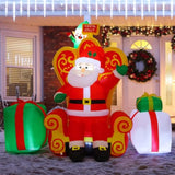 7 Ft Long Christmas Inflatables Santa Outdoor Decorations Blow Up Yard Elf Gift Box With Built-In Leds For Indoor Party