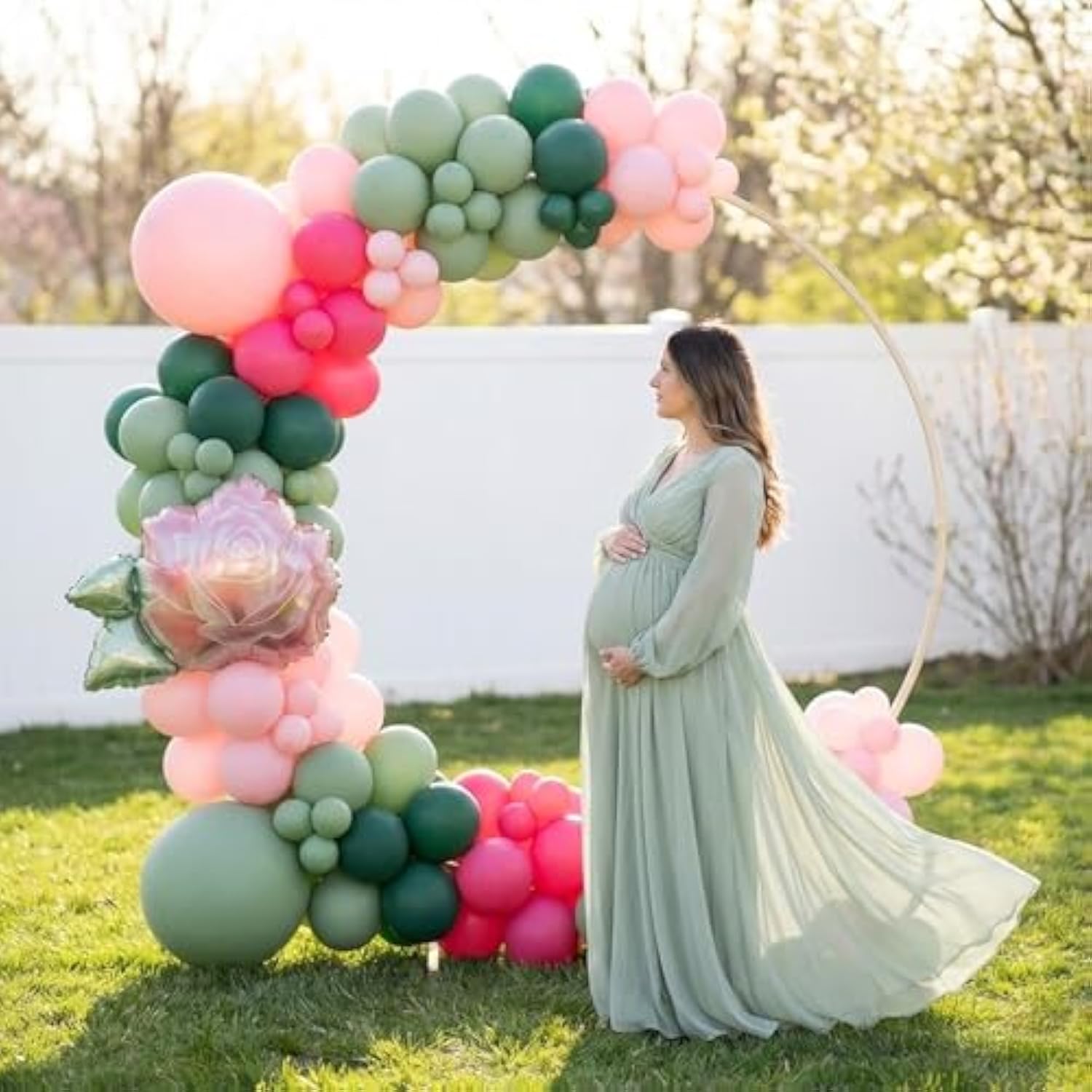 Spring Flower Balloon Garland Kit With Sage Green Hot Pink & Blush Pink Balloons With Flower Foil Balloons For Baby In Bloom Decorations Butterfly Birthday Floral Garden Tea Party Decorations
