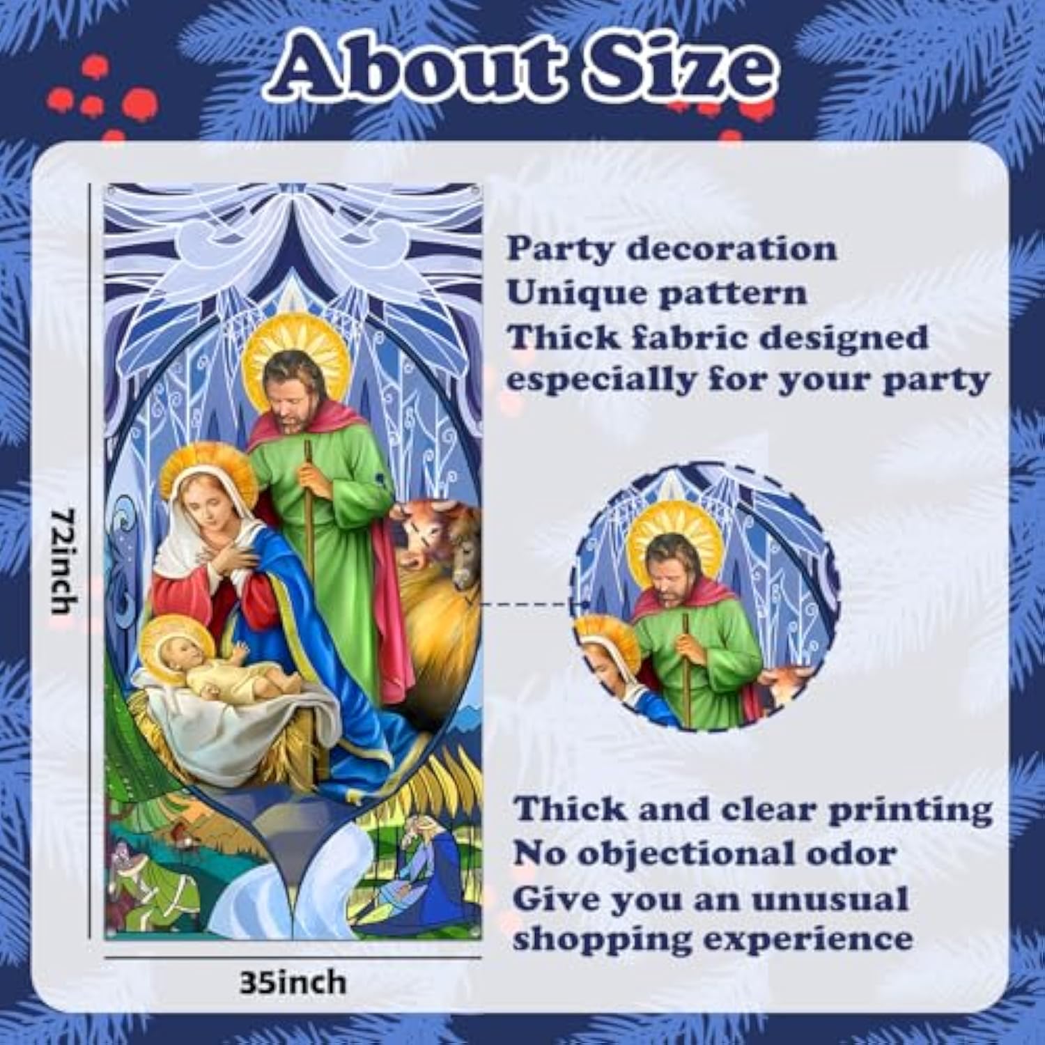 Christmas Decorations Outdoor Holy Nativity Christmas Door Cover Manger Scene Religious Christmas Door Banner Backdrop For Holiday Xmas Party Supplies 72 X 35 Inch