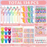 134 Pcs Axolotl Party Favors Included Squeeze Toys Straws Keychains Stamps Slap Bracelets Make Your Own Axolotl Stickers And Gifts Bags For Axolotl Birthday Party Supplies