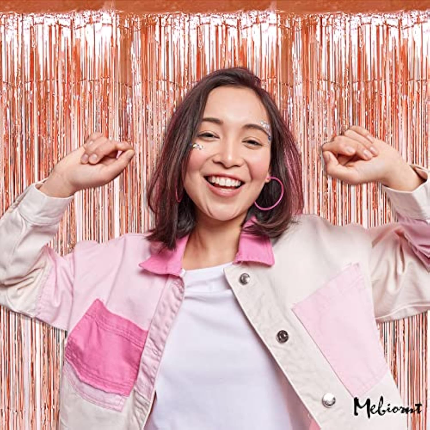 4 Pack Rose Gold Fringe Curtain Backdrop, 3.2Ft X 9.8Ft Metallic Tinsel Foil Fringe Streamers Background For Photo Booth Birthday Wedding Baby Shower Carnival Easter Mother’S Day Party Decorations