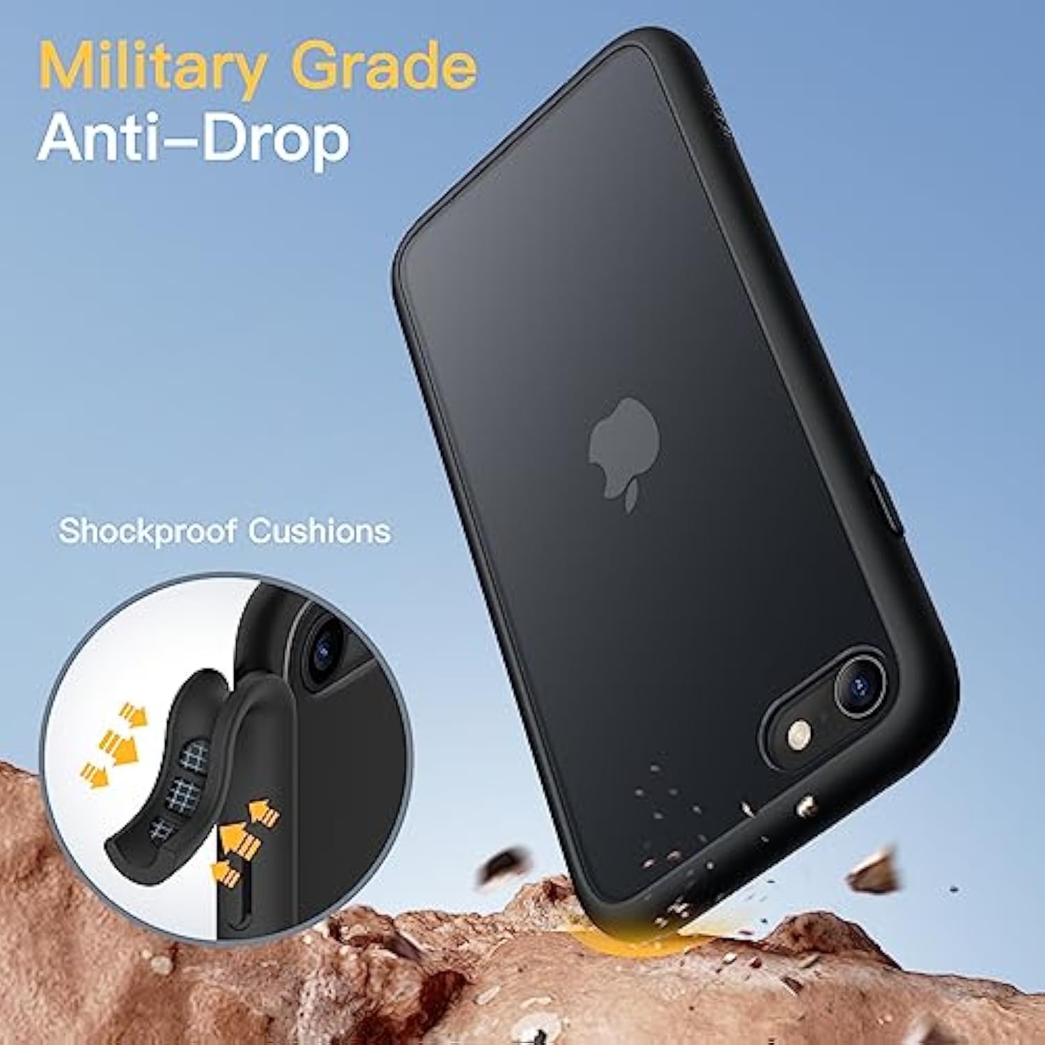 JETech Matte Case for iPhone SE 3/2 (2022/2020), iPhone 8/7, 4.7-Inch, Shockproof Military Grade Drop Protection, Frosted Translucent Back Phone Cover, Anti-Fingerprint (Black)