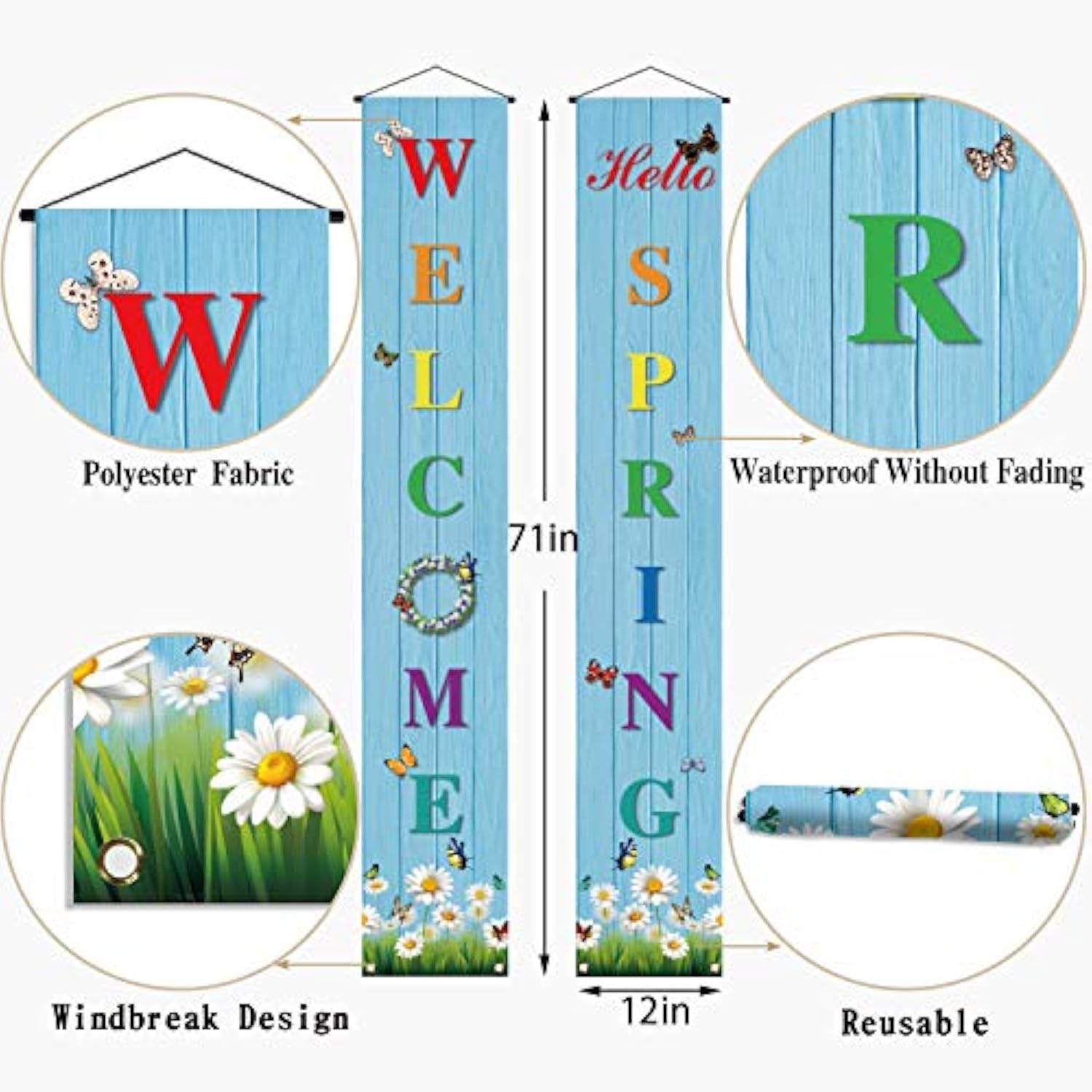 Hello Spring Banner,Spring Welcome Porch Sign,Spring Party Decoration Outdoor Indoor Front For Home Farmhouse School Classroom