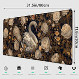Elegant Swan Gaming Mouse Pad, Large Office Desktop Delicate Flower Mousepad For Computer Laptop, Extended Work Desk Mat With Anti-Slip Base, Decorative Desk Pad 31.5×11.8 In