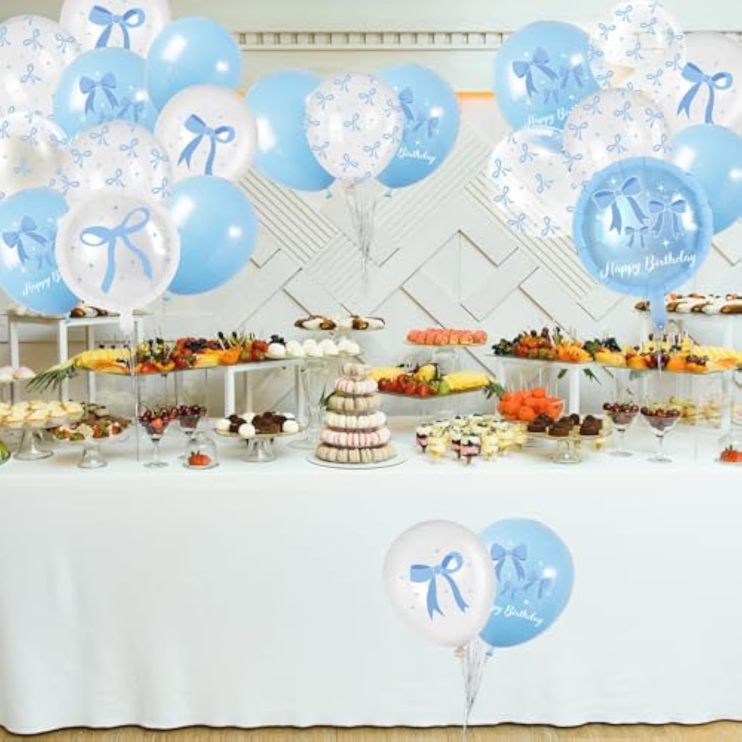 43Pcs Blue Bow Balloons Party Decorations - Coquette Bow Birthday Decorations Blue And White Bow Themed Birthday Balloons For Girls Baby Shower,Bachelorette Party Supplies
