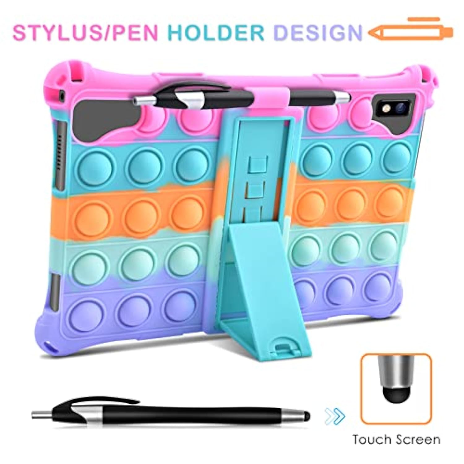 Silicone Case For Vastking Kingpad K10 Pro Tablet, With Stylus Pen And Shoulder Strap, Soft Multiangle Protective Cover For Byybuo 10.1 Inch Tablet With Pen Holder, Dazzling Pink