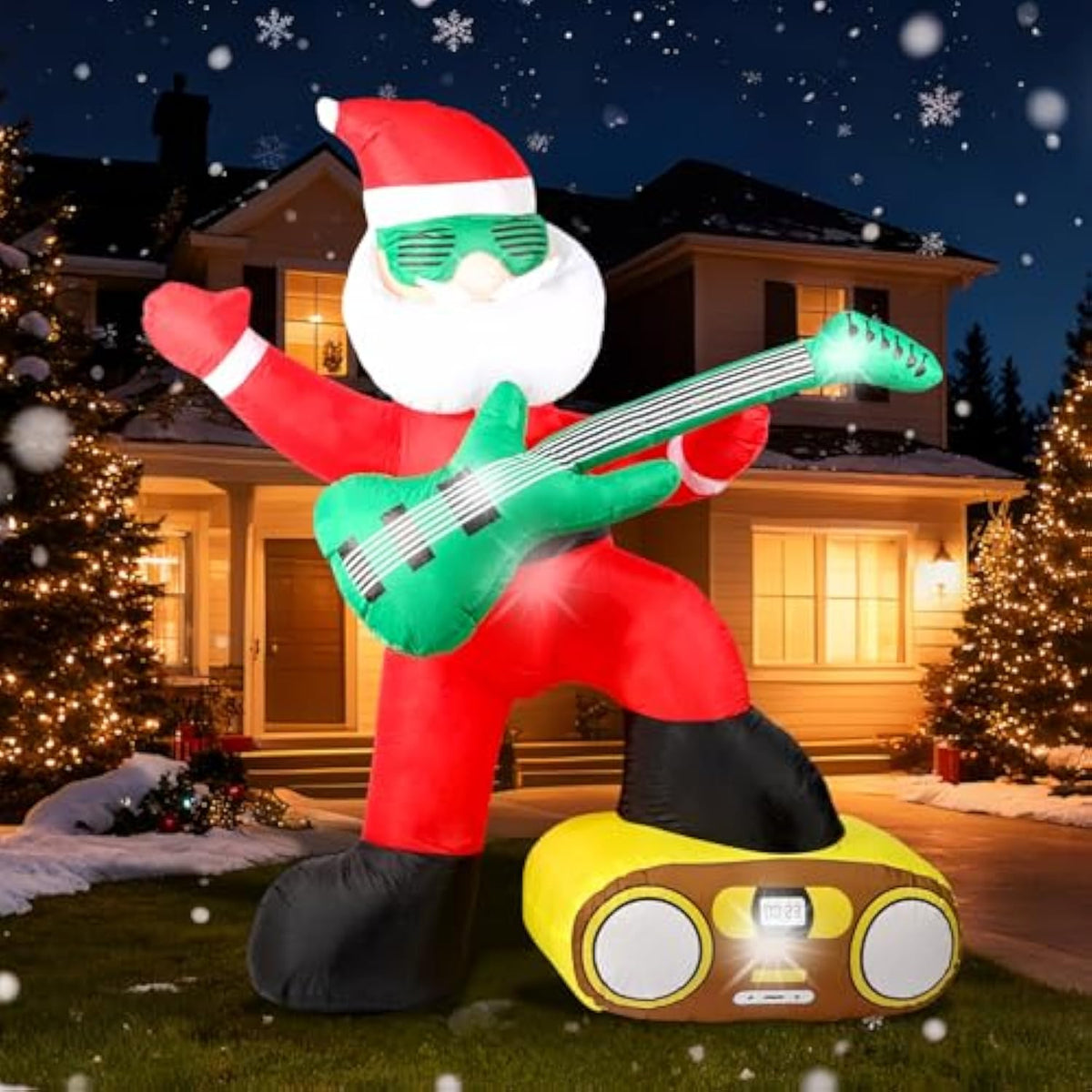 6Ft Christmas Inflatables Decorations Outdoor?Blow Up Santa Claus With A Guitar With Built-In Leds Lights For Indoor Hol