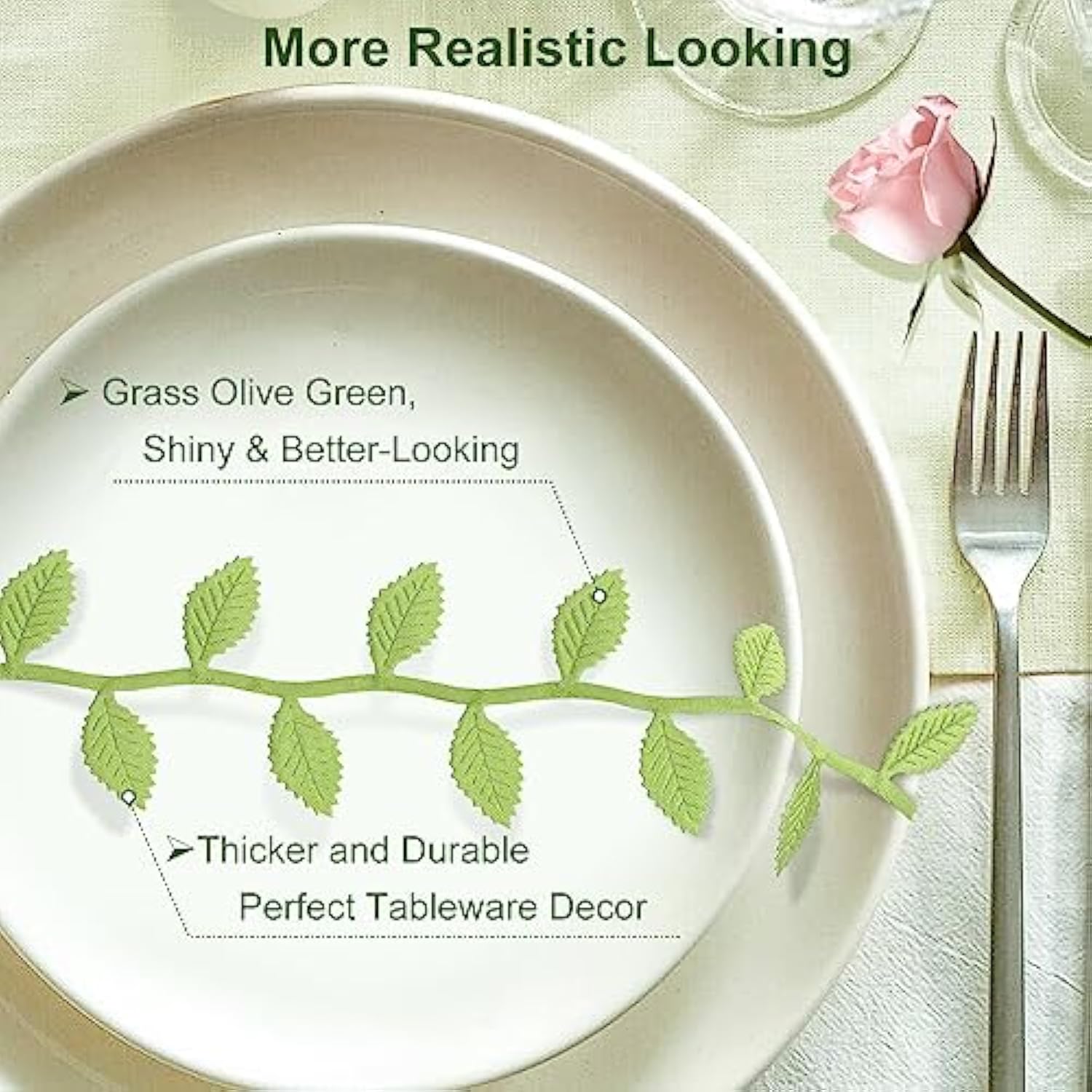 Leaf Ribbon, 20Yards Artificial Green Ribbons For Crafts, Grass Olive Green Leaf Trim Rope For Baby Shower Wedding Party Wrapping Home Decor Wreath Garland