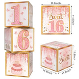 Sweet 16 Party Decorations,16Th Birthday Boxes Decor For Girls Women Sweet Sixteen Happy Birthday Banner Kits Pink Rose Gold Foil Balloons Party Supplies Rose Gold Tassel Curtain