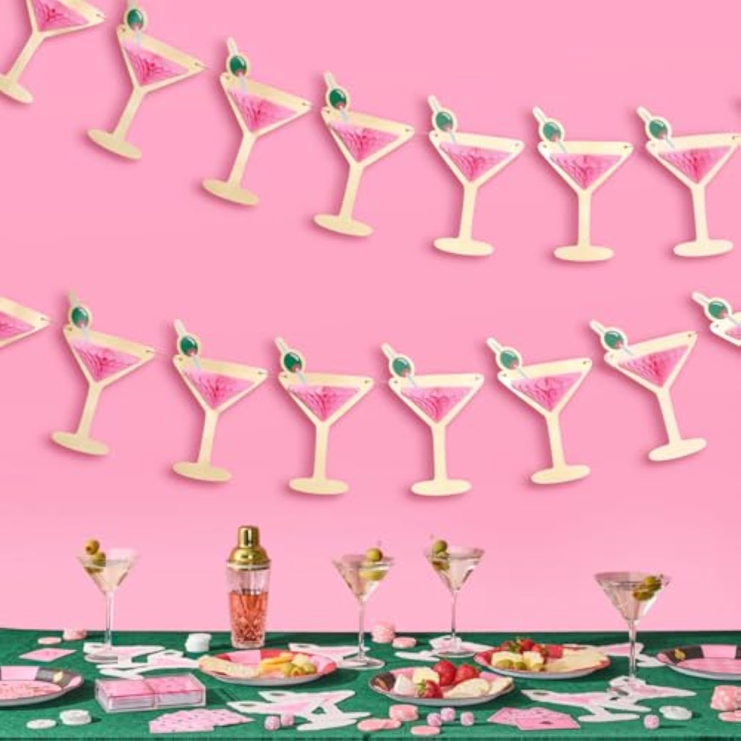 Martini 3D Pop-Up Gold Foil Banner 5Ft Bachelorette Birthday Casino Decor