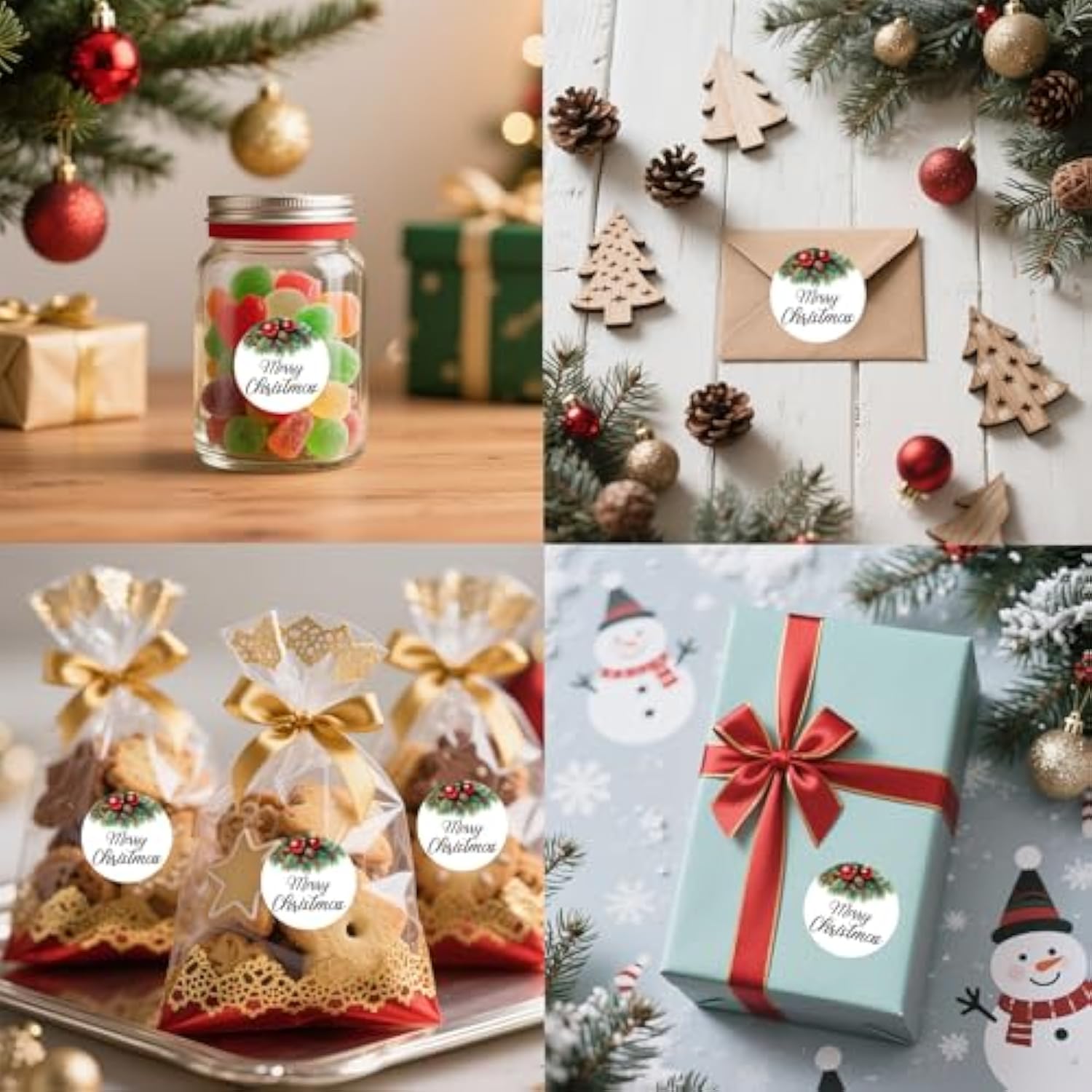 120Pcs Merry Christmas Stickers For Envelopes, 2" Christmas Gift Labels Stickers With Holly Pine Cone, Xmas Labels For Gifts, Xmas Stickers For Holiday Ornament Goodie Bag Xmas Decor